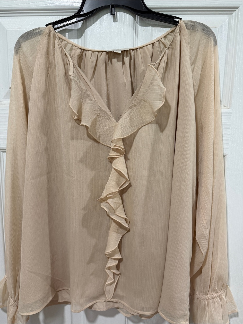 LOFT Beige Ruffle V-Neck Blouse
